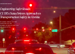 LED "no turn on red" blank-out sign at a signalized intersection--dark when activated, it lights up only when turns are prohibited.