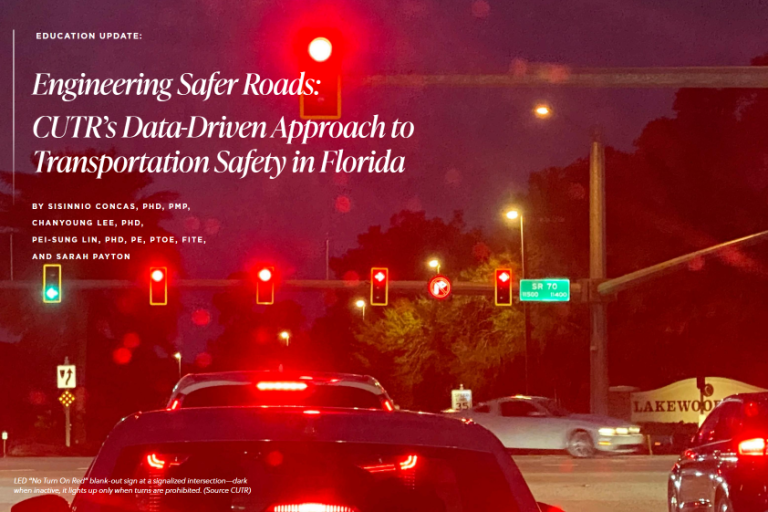 LED "no turn on red" blank-out sign at a signalized intersection--dark when activated, it lights up only when turns are prohibited.