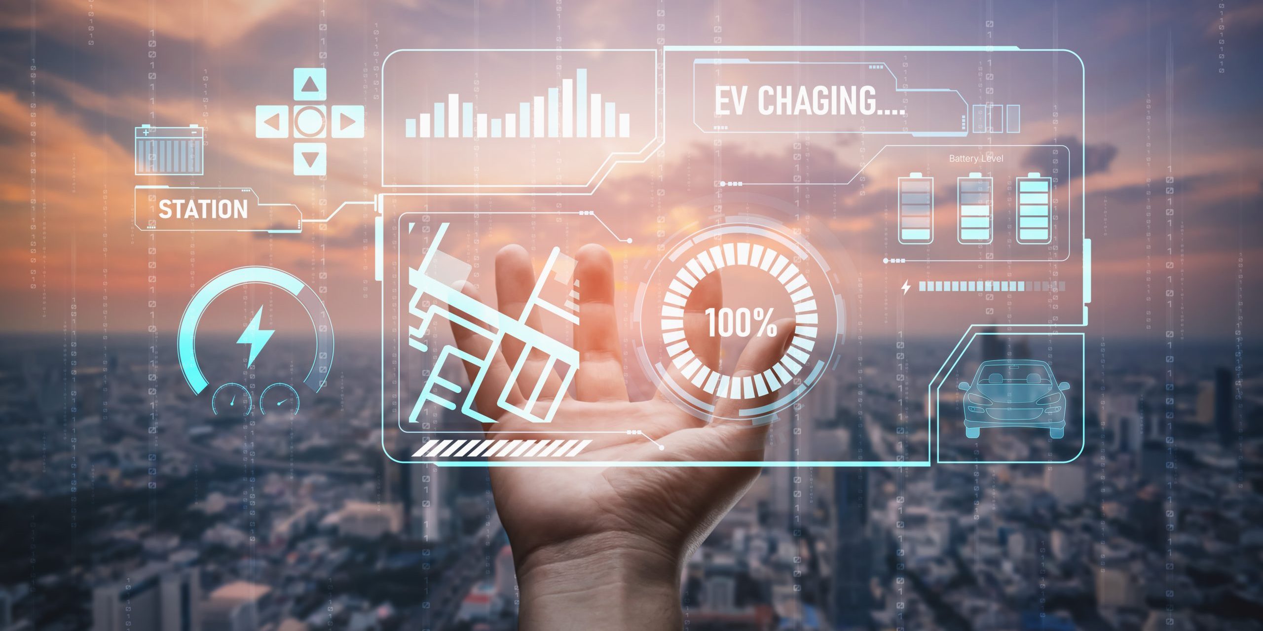EV Charging Interface with Battery Monitoring and Navigation Vouch Charging interface for electric vehicles showing real-time battery level, charging status, power output, station location, and navigation for efficient energy management Vouch