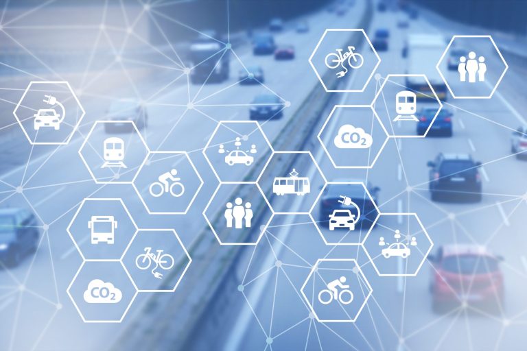 sustainable mobility concept: modern individual sustainable transportation alternatives, e-car, e-bike, scooter, car sharing – illustration