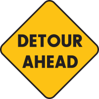 detour ahead road sign that reads "detour ahead"